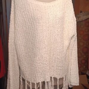 En creme Cozy  Sweater with Fringe